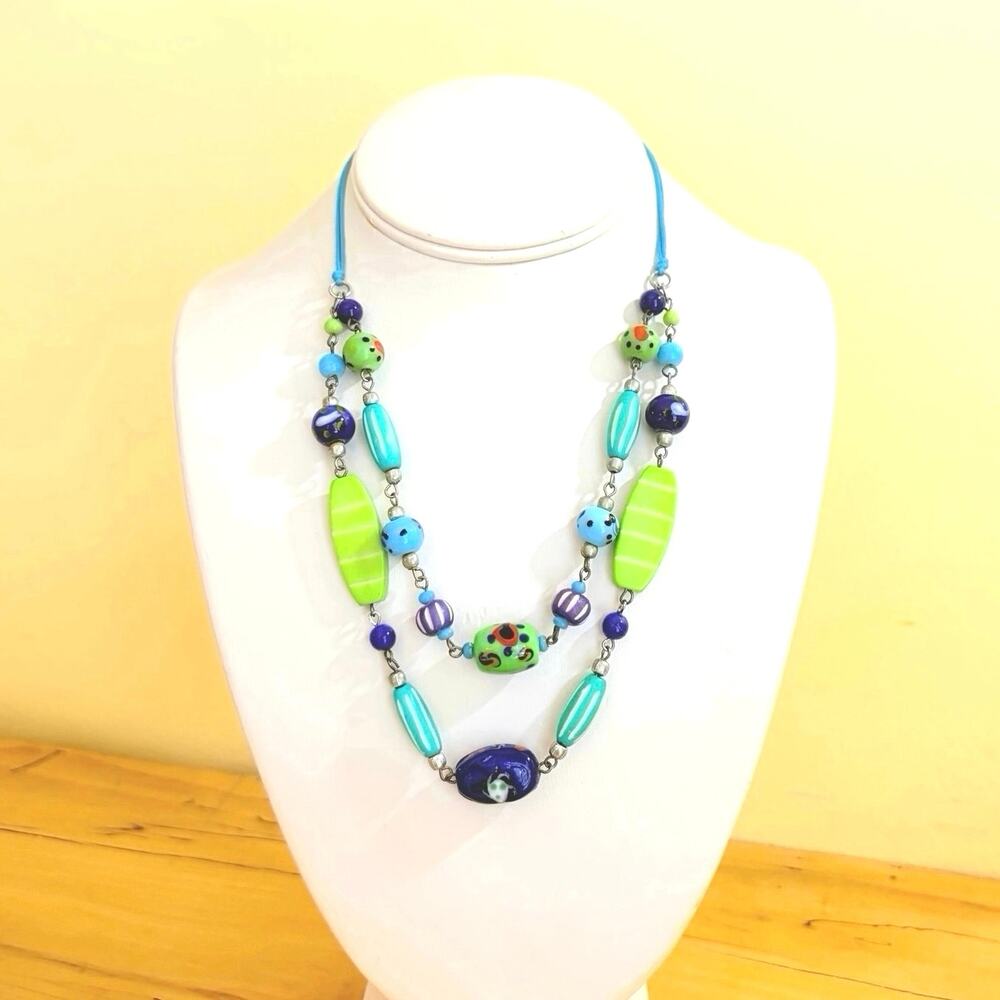 Handmade Eclectic Lampwork Art Glass Bead Necklace Murano Style